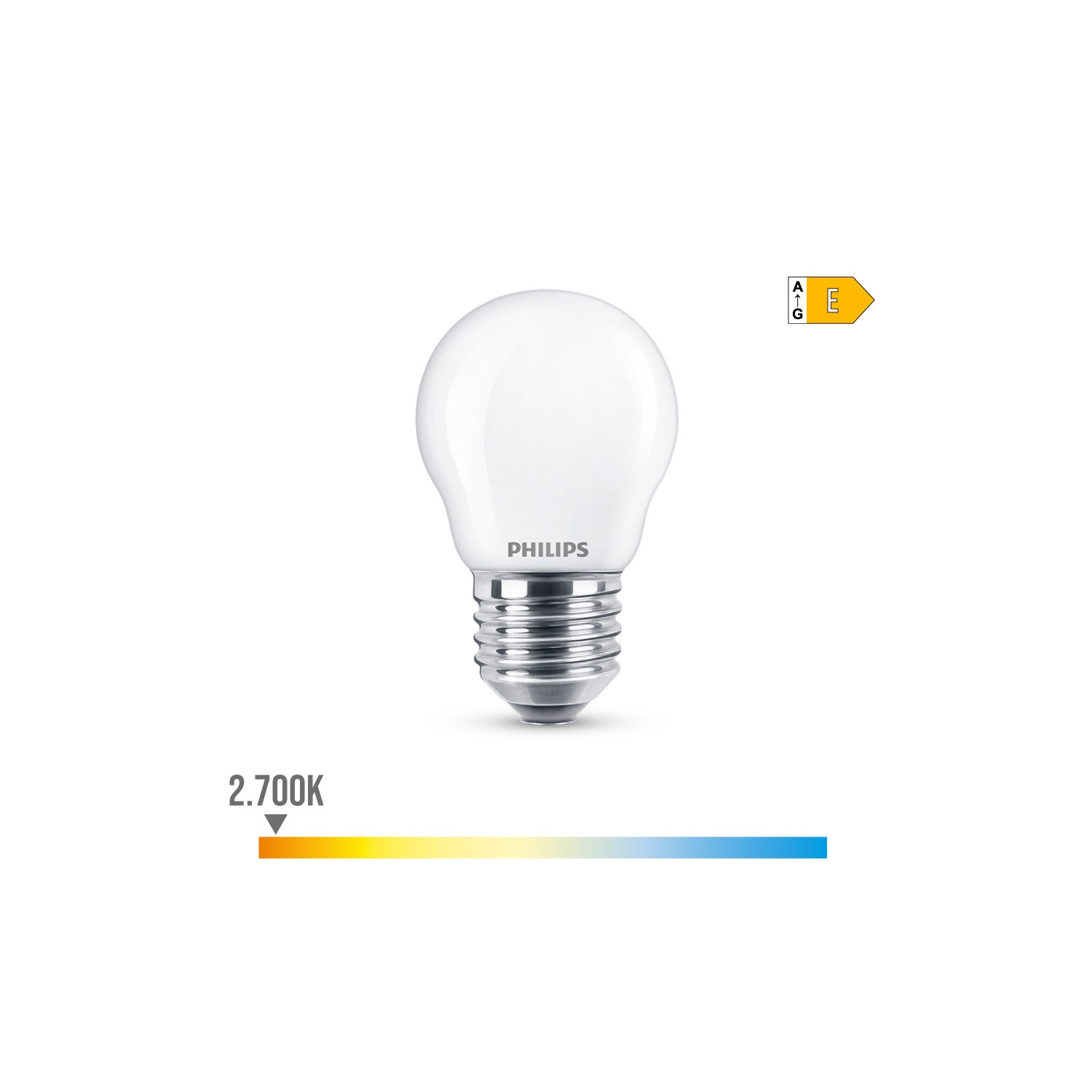 Bombilla esferica led e27 6,5w 806lm 2700k luz calida ø4,5x7,8cm philips