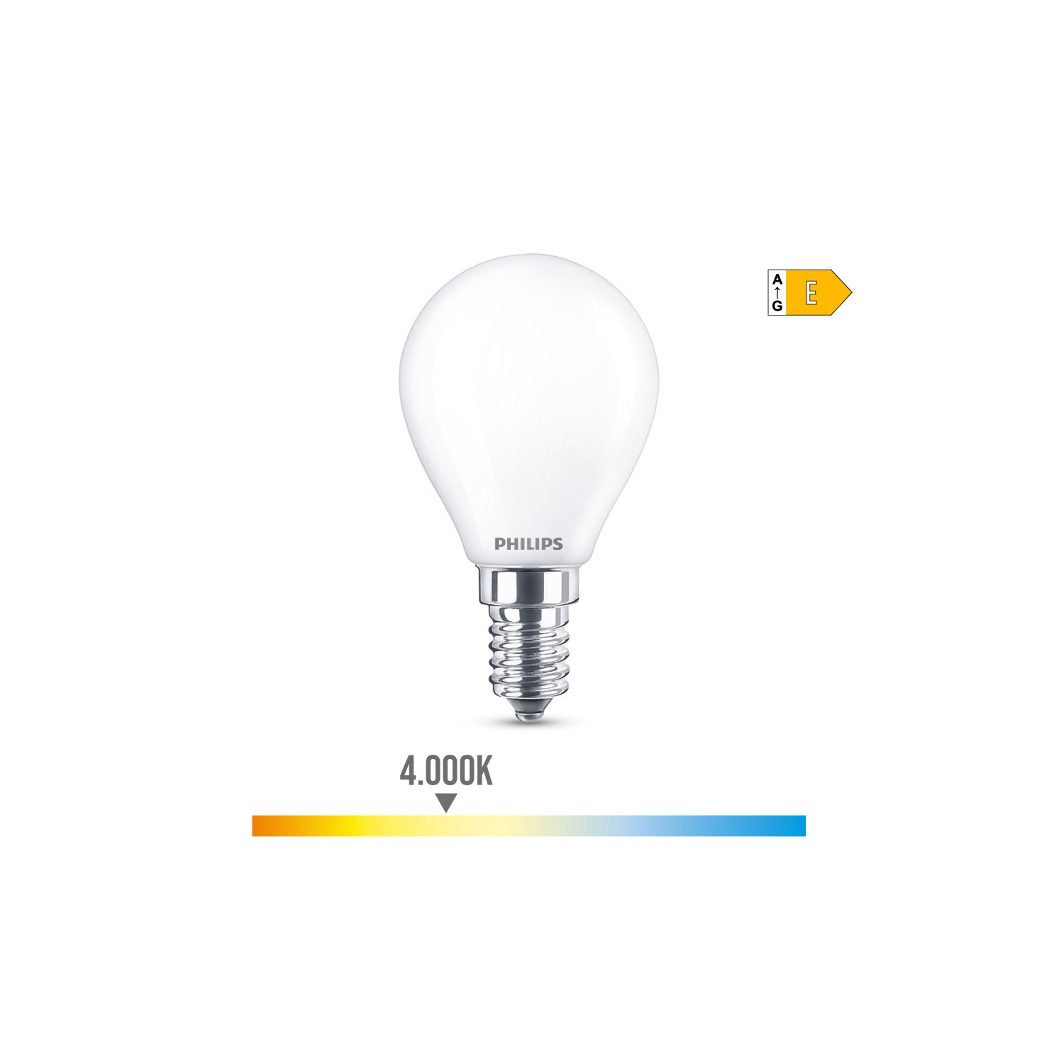 Bombilla esferica led e14 6,5w 806lm 4000k luz dia ø4,5x8cm philips