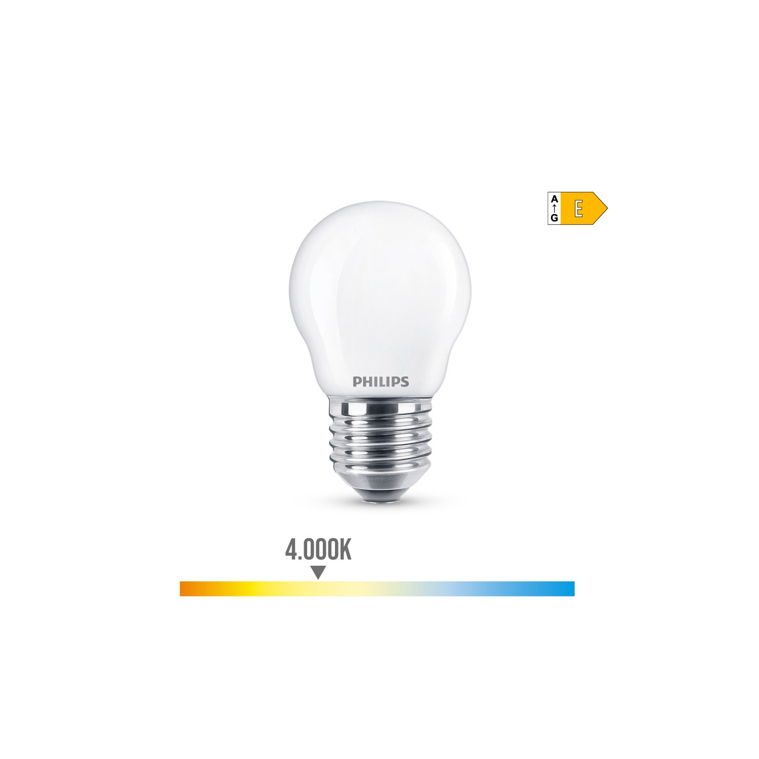 Bombilla esferica led e27 6,5w 806lm 4000k luz dia ø4,5x7,8cm philips