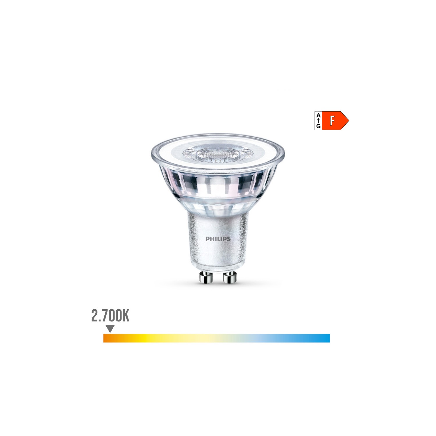 Bombilla gu10 led 4,6w 390lm 2700k luz calida ø5x5,4cm philips