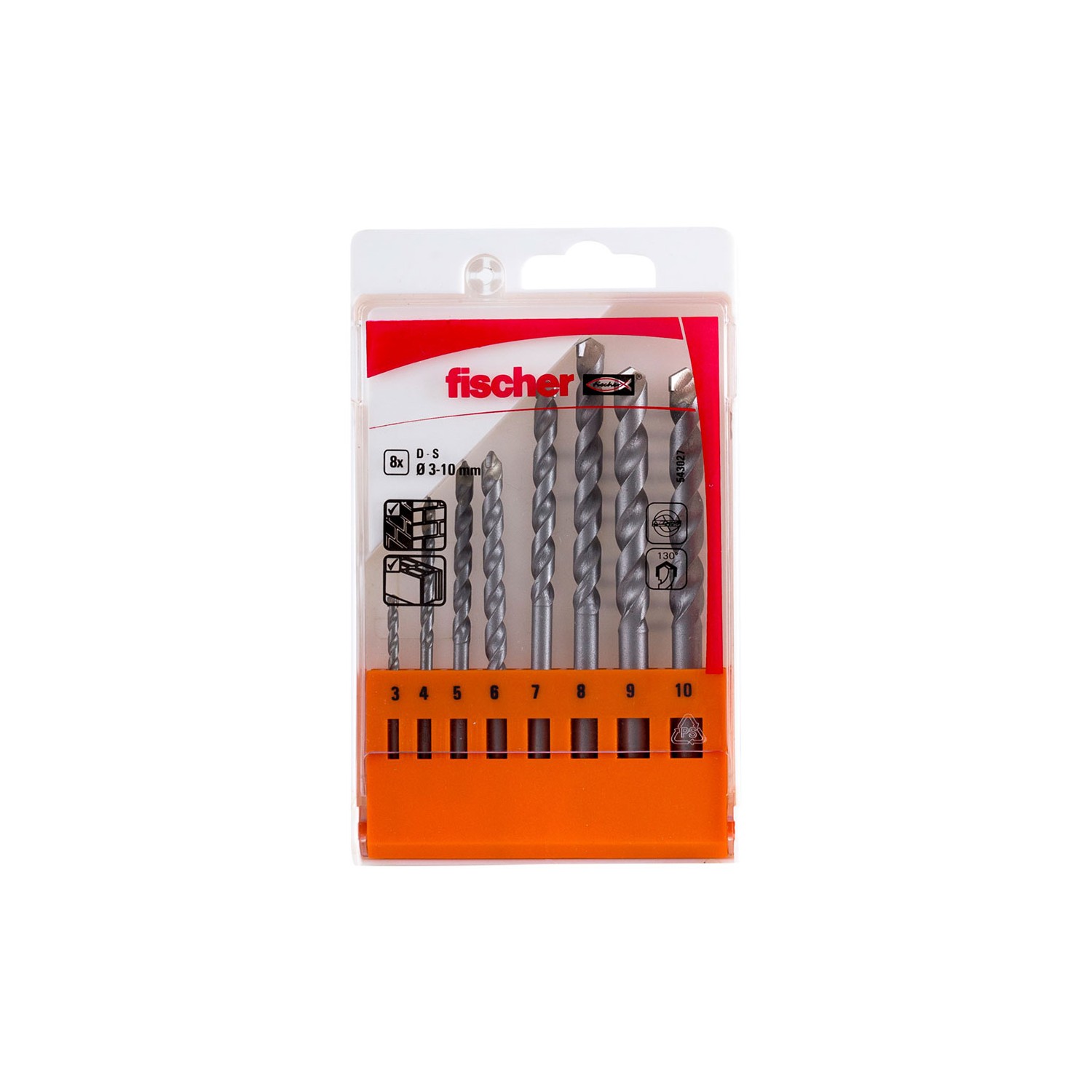 Pack 8 brocas percusion s ø3/4/5/6/7/8/9/10mm 543027 fischer