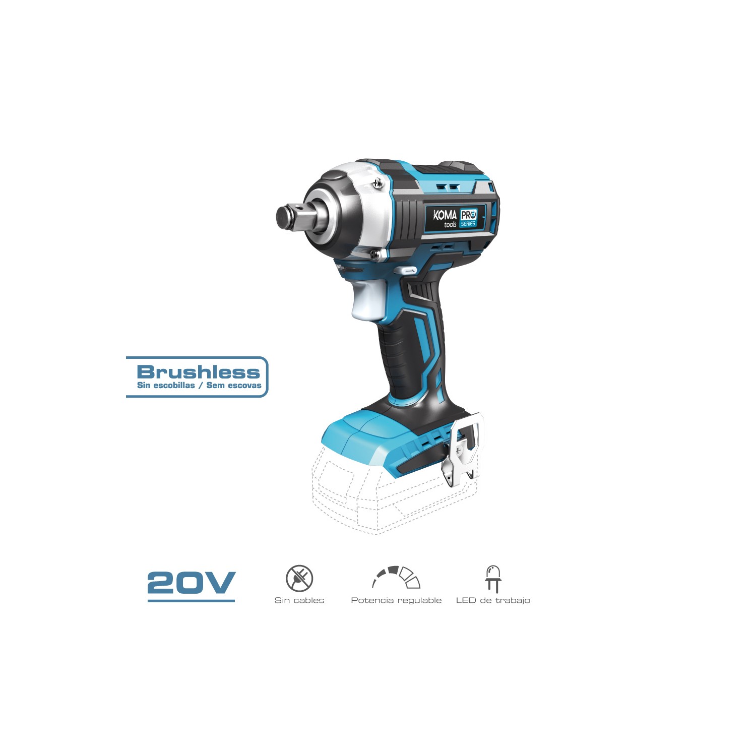 Llave de impacto 20 v brushless 280 nm (sin batería ni cargador)