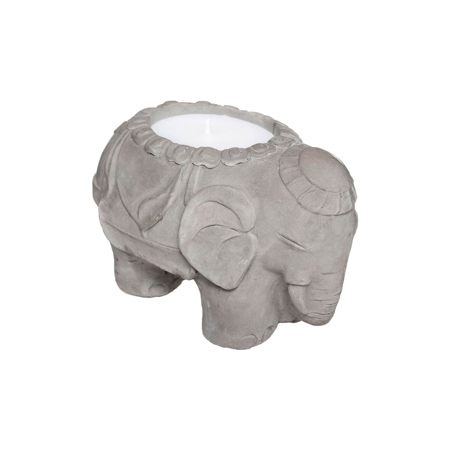 Vela decorativa con citronella. recipiente de cemento. modelo elefante 180g 10x16,5x11cm