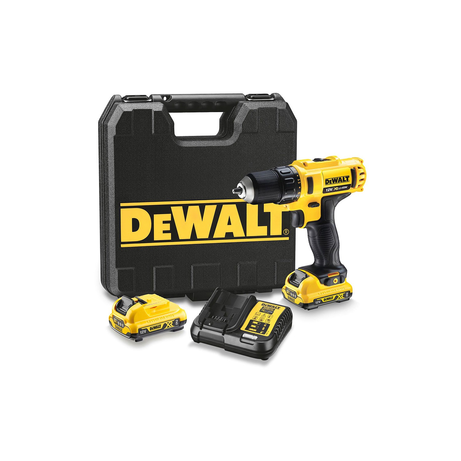 Taladro atornillador xr 10,8v 10mm 2 baterias, cargador y maletin dcd710d2-qw dewalt