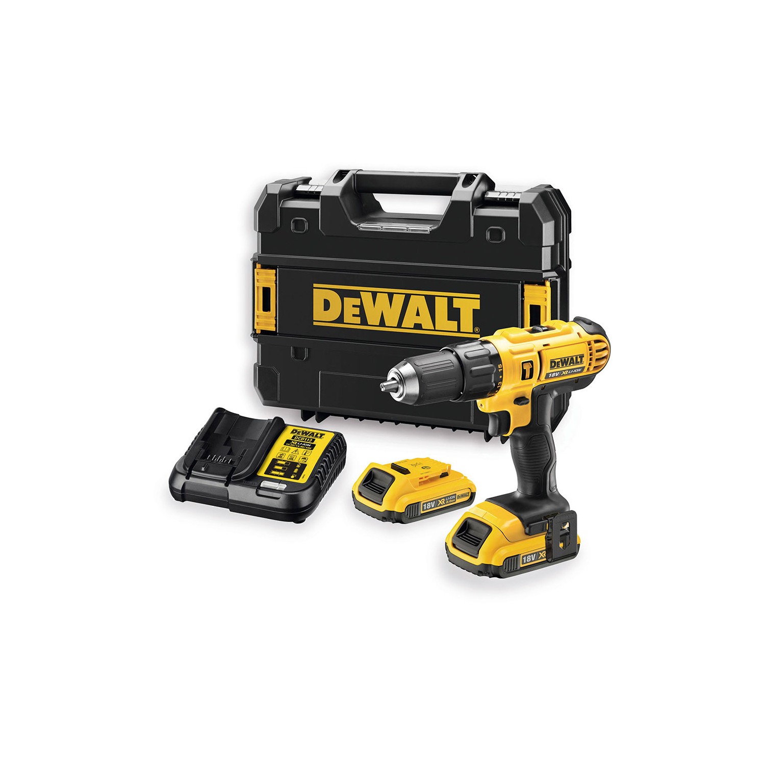 Taladro percutor xr 18v 13mm 2 baterias y maletin dcd776d2t-qw dewalt