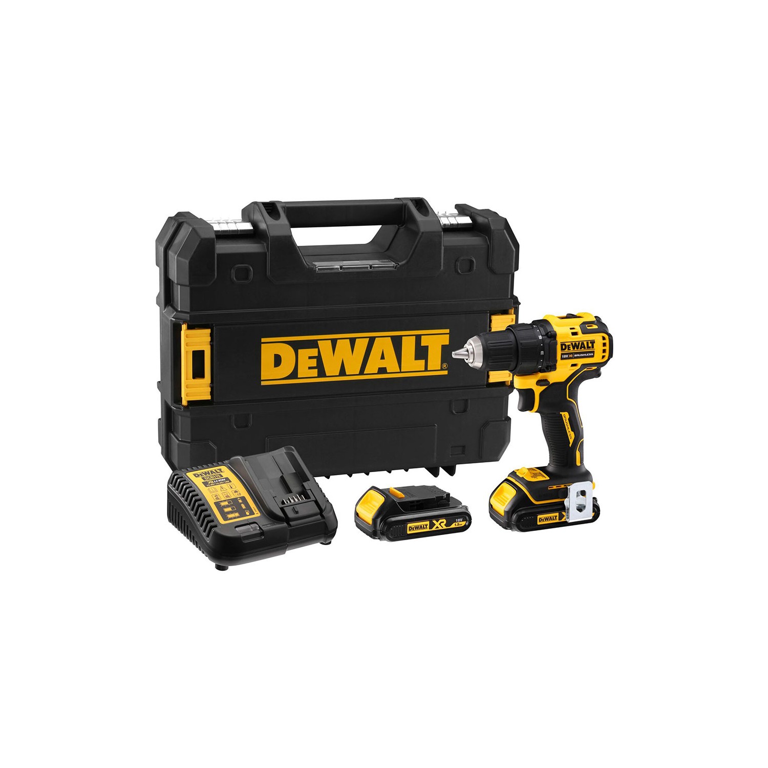 Taladro atornillador brushless (sin escobillas) xr 18v 13mm 2 baterias, cargador y maletin dcd708s2t-qw dewalt