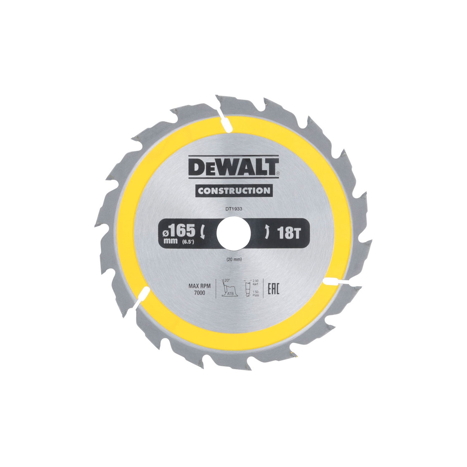 Disco corte ø165x20mm 18t (ac) dt1933-qz dewalt