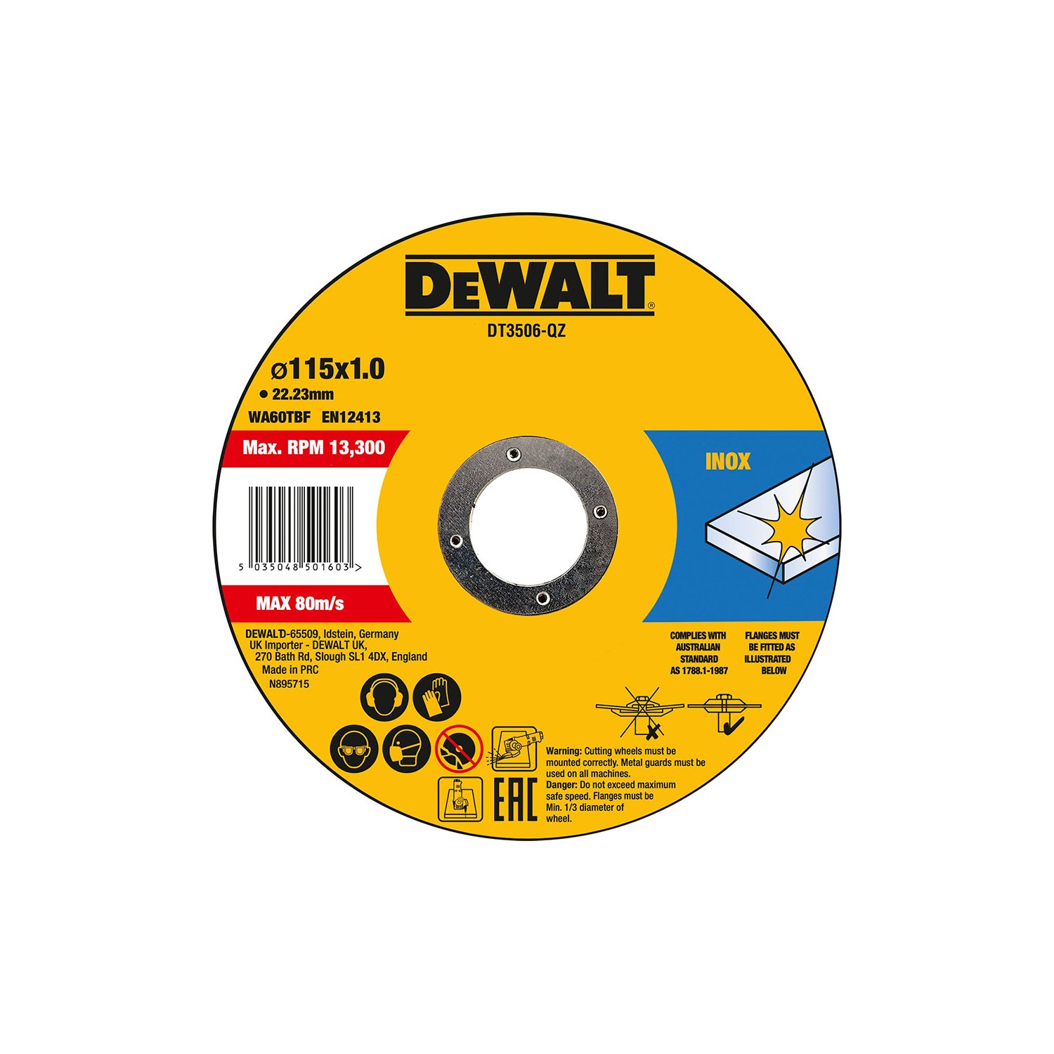 Disco corte acero inox ø115x1x22,23mm dt3506-qz dewalt