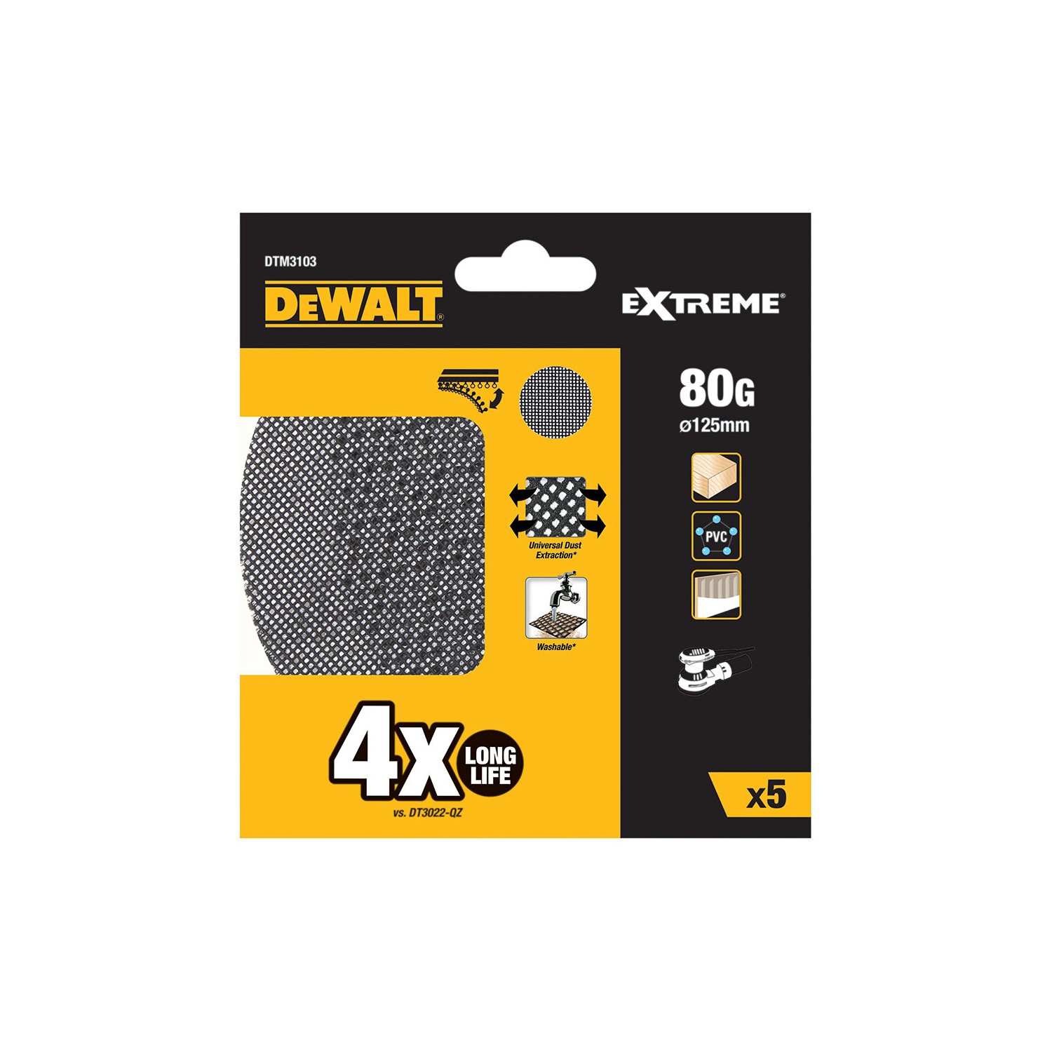 Pack 5 lijas de malla ø125mm grano: 80 para lijadoras rotoorbitales dtm3103-qz dewalt