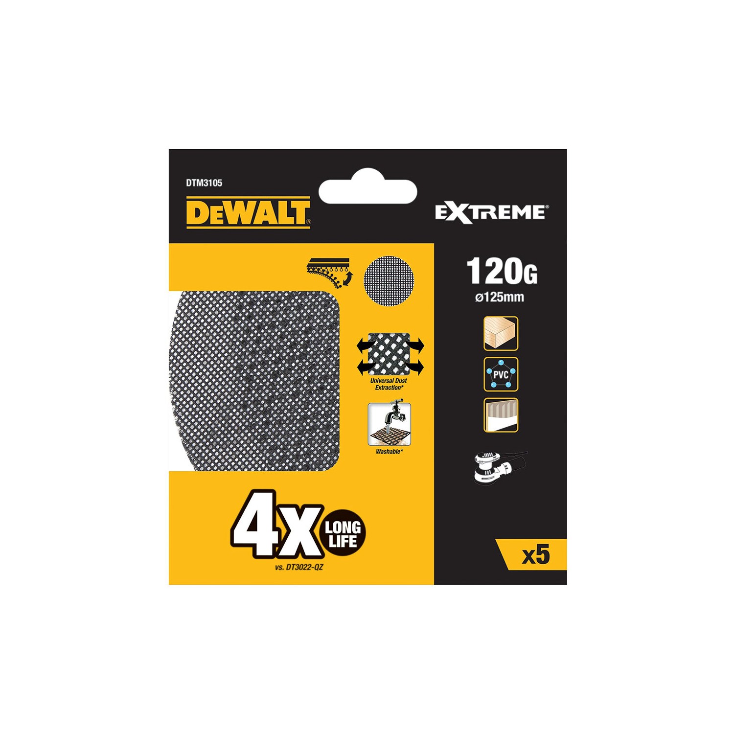 Pack 5 lijas de malla ø125mm grano: 120 para lijadoras rotoorbitales dtm3105-qz dewalt