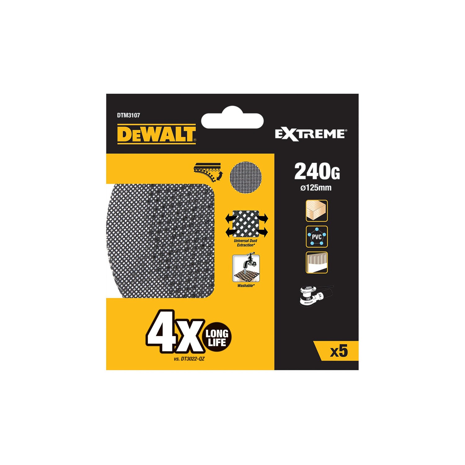 Pack 5 lijas de malla ø125mm grano: 240 para lijadoras rotoorbitales dtm3107-qz dewalt