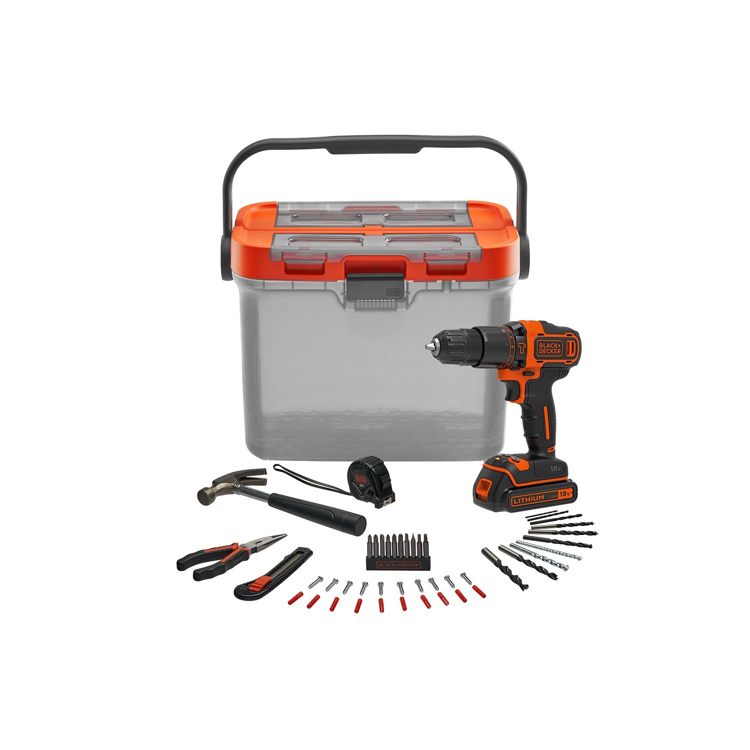 Brico kit con taladro percutor 18v y accesorios bcksb05-qw black+decker