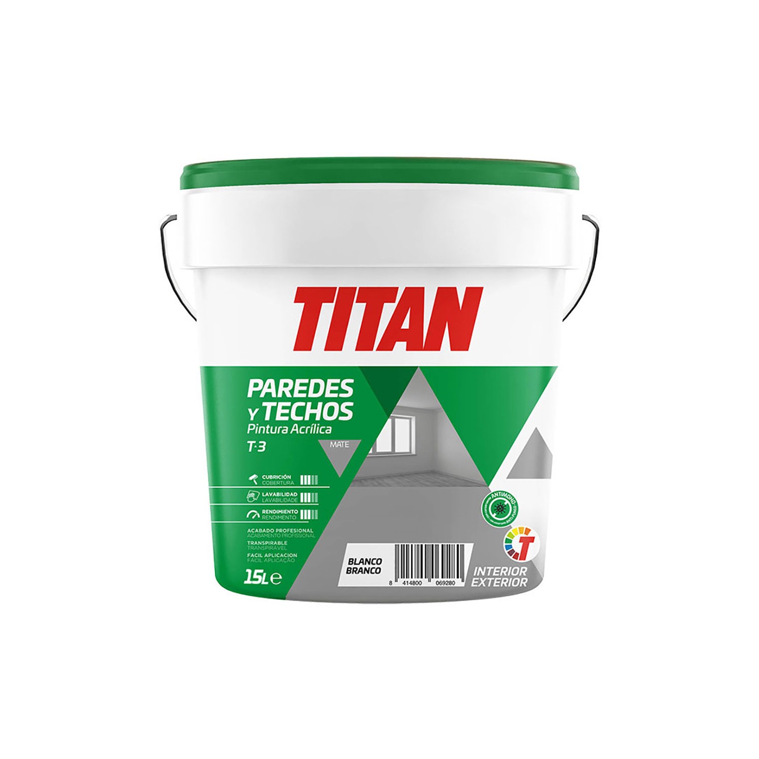 Pintura acrílica para decoración de paredes y techos t-3 blanco.mate 15 l 123000315