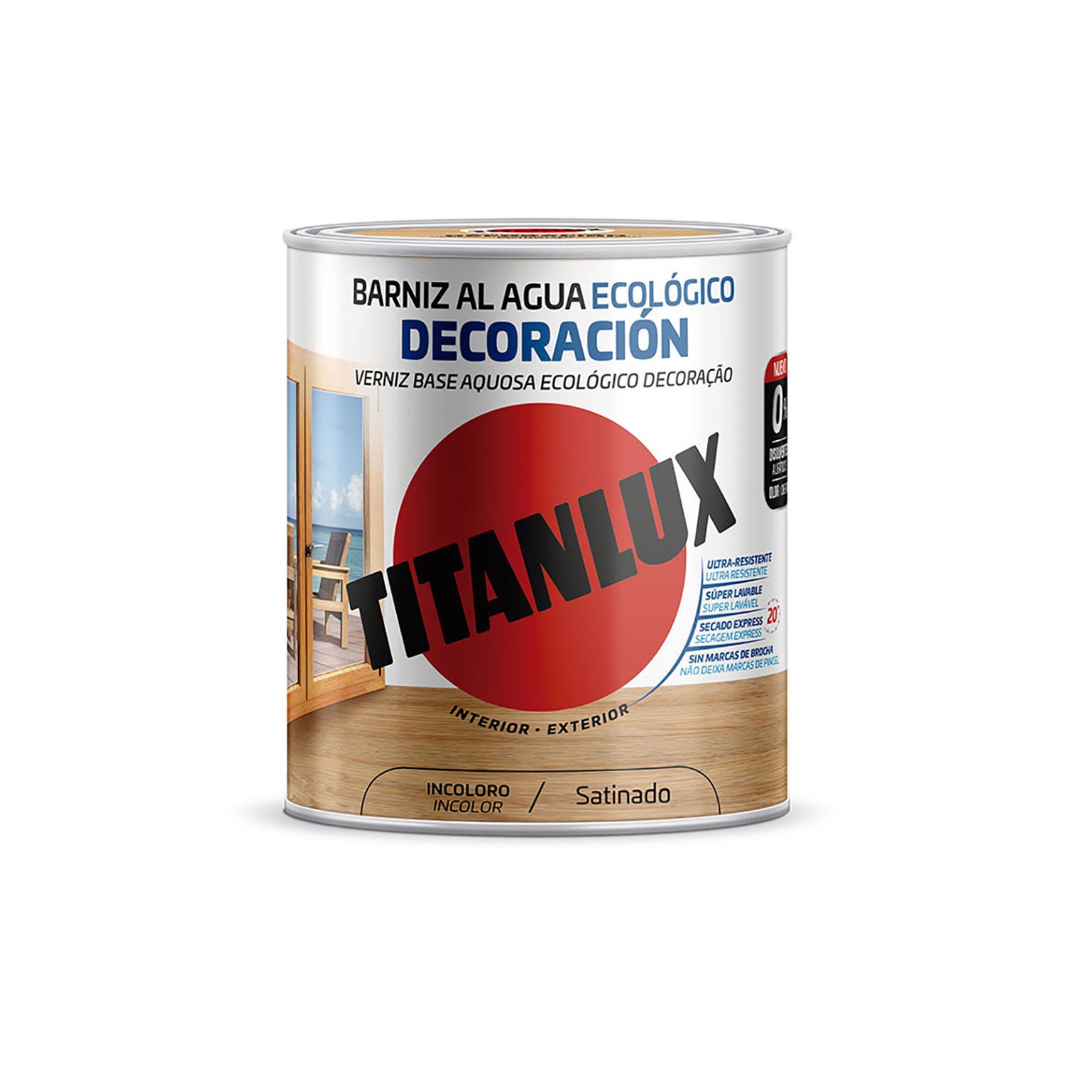 Barniz al agua ecológico decoración incoloro satinado 0,750l titanlux m21100034