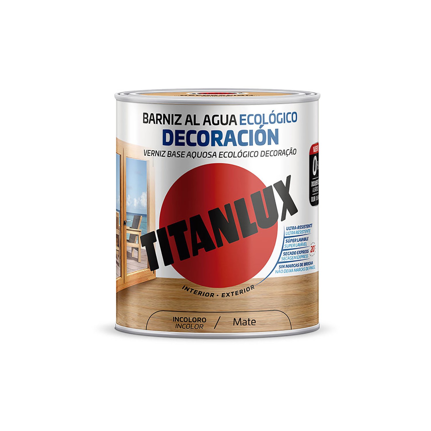 Barniz al agua ecológico decoración incoloro mate 0,750l titanlux m22100034