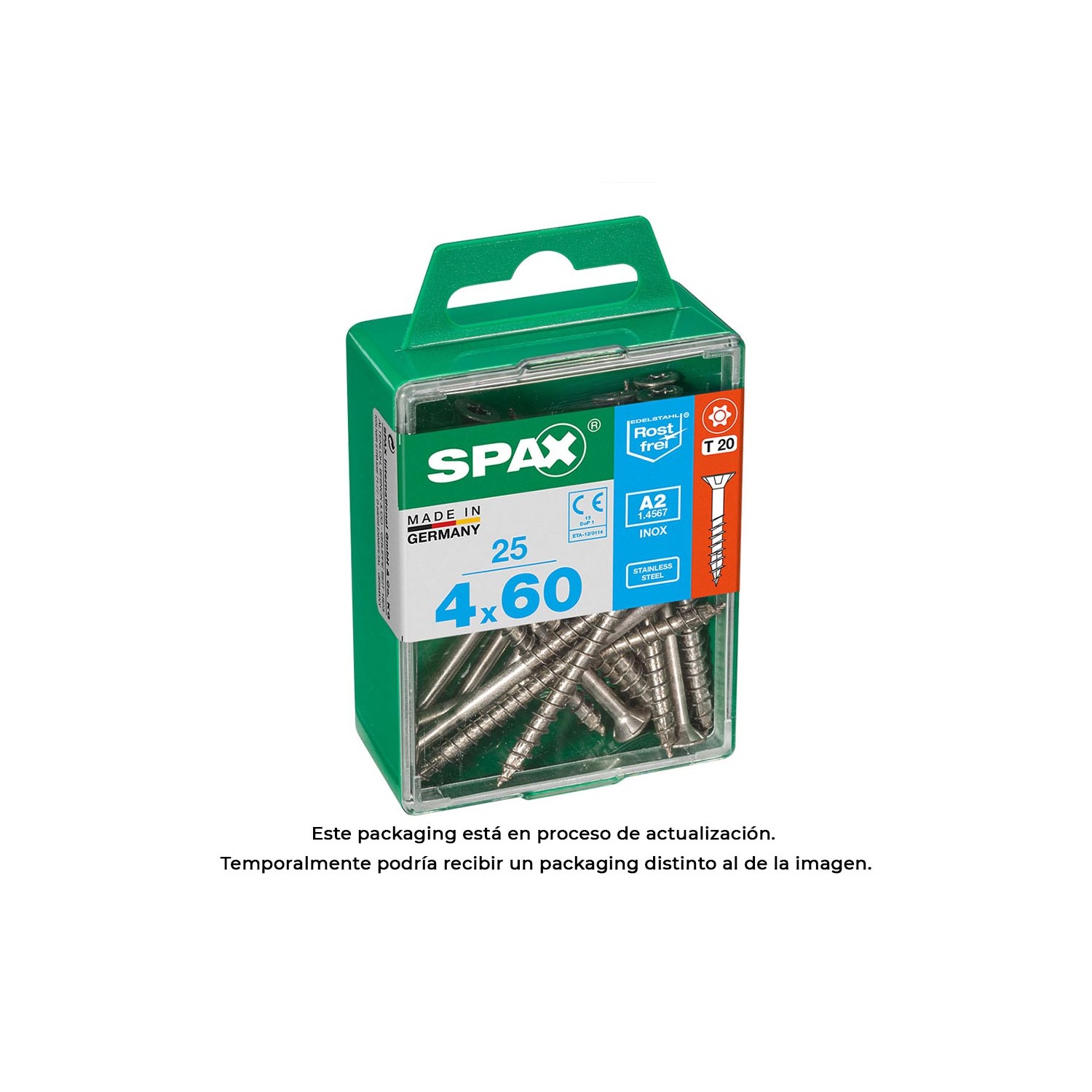 Caja 25 unid. tornillo madera spax cabeza plana inox a2 4,0x60mm spax