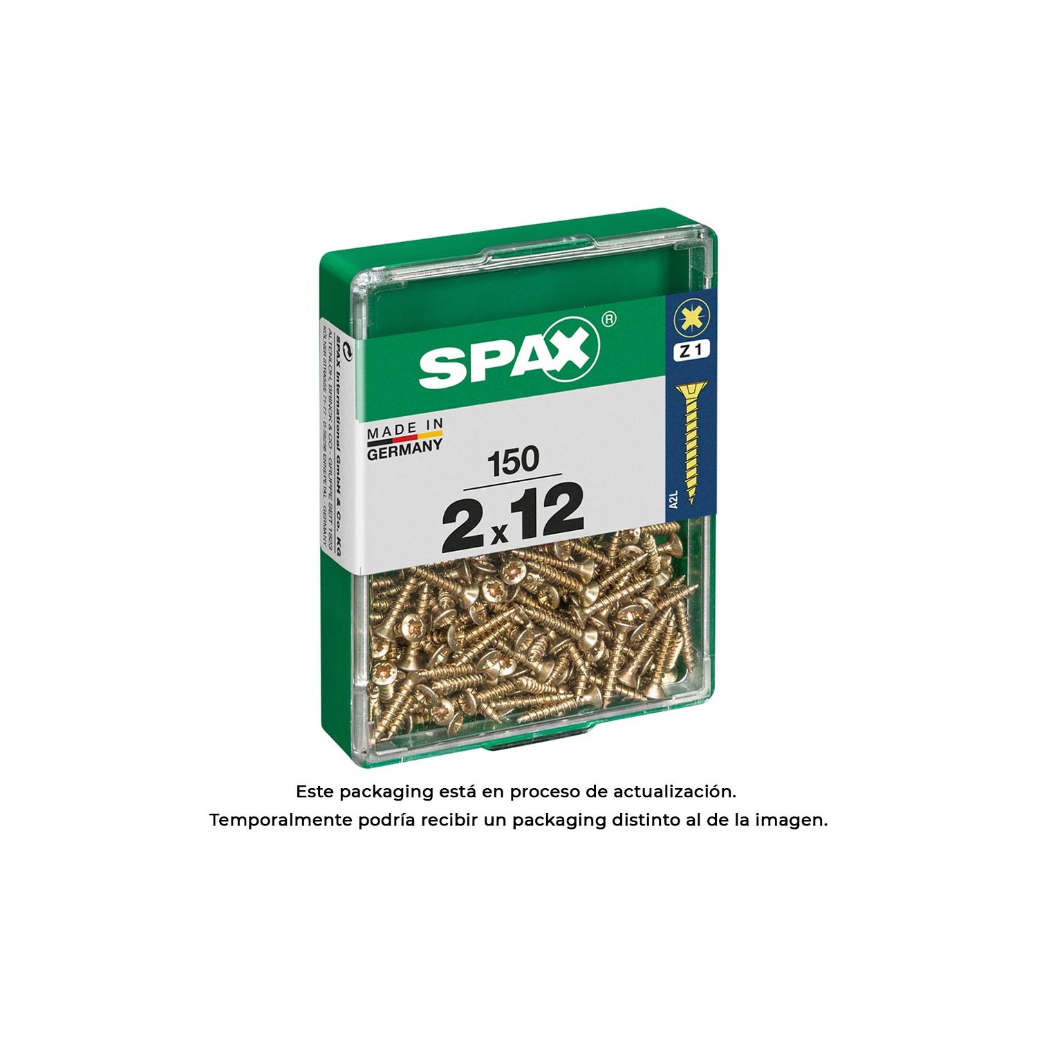 Caja 150 unid. tornillo madera spax cabeza plana yellox 2,0x12mm spax