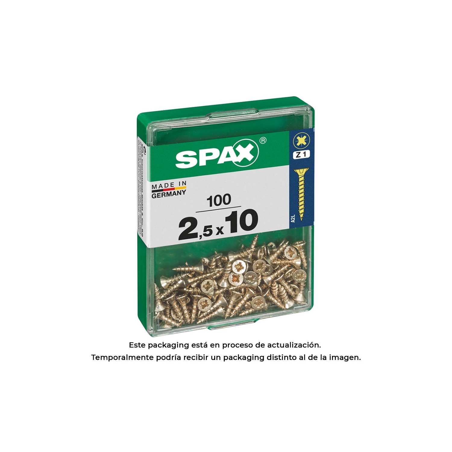 Caja 100 unid. tornillo madera spax cabeza plana yellox 2,5x10mm spax