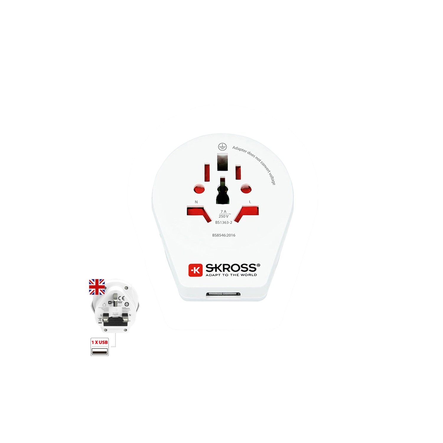 Adaptador mundial a reino unido con usb skross 1500267