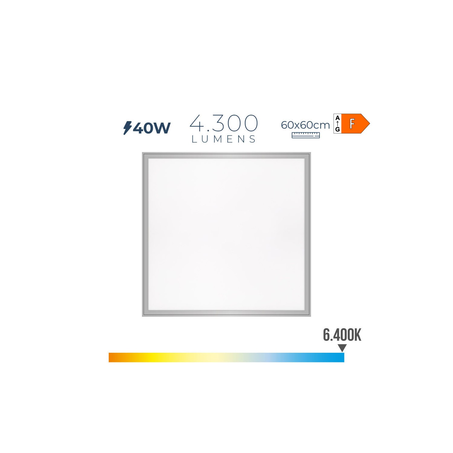 Panel de led 40w 4300lm ra80 59,5x59,5cm 6400k luz fria edm