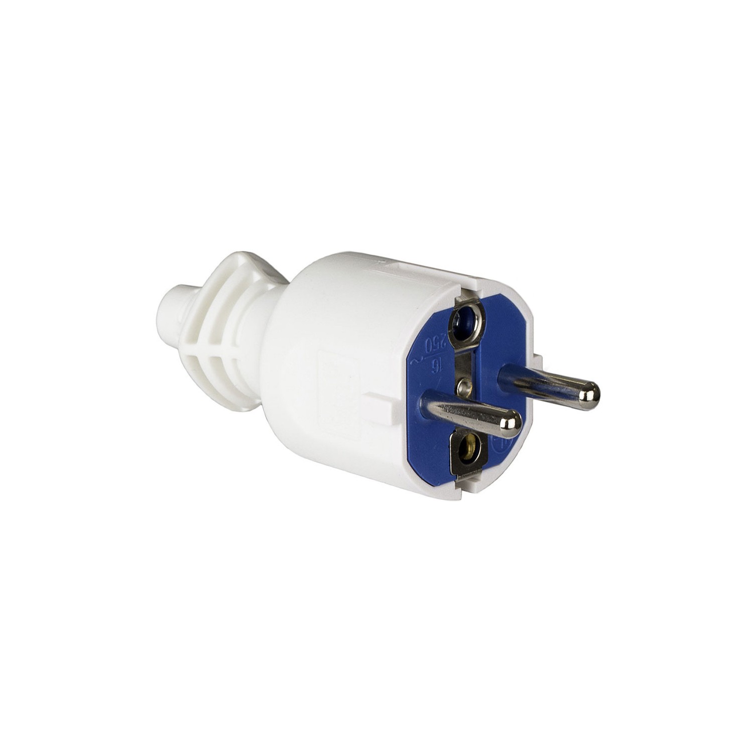 Clavija 2p+t, 16a 250v pvc color blanco. sujetacables abatible solera 706cb