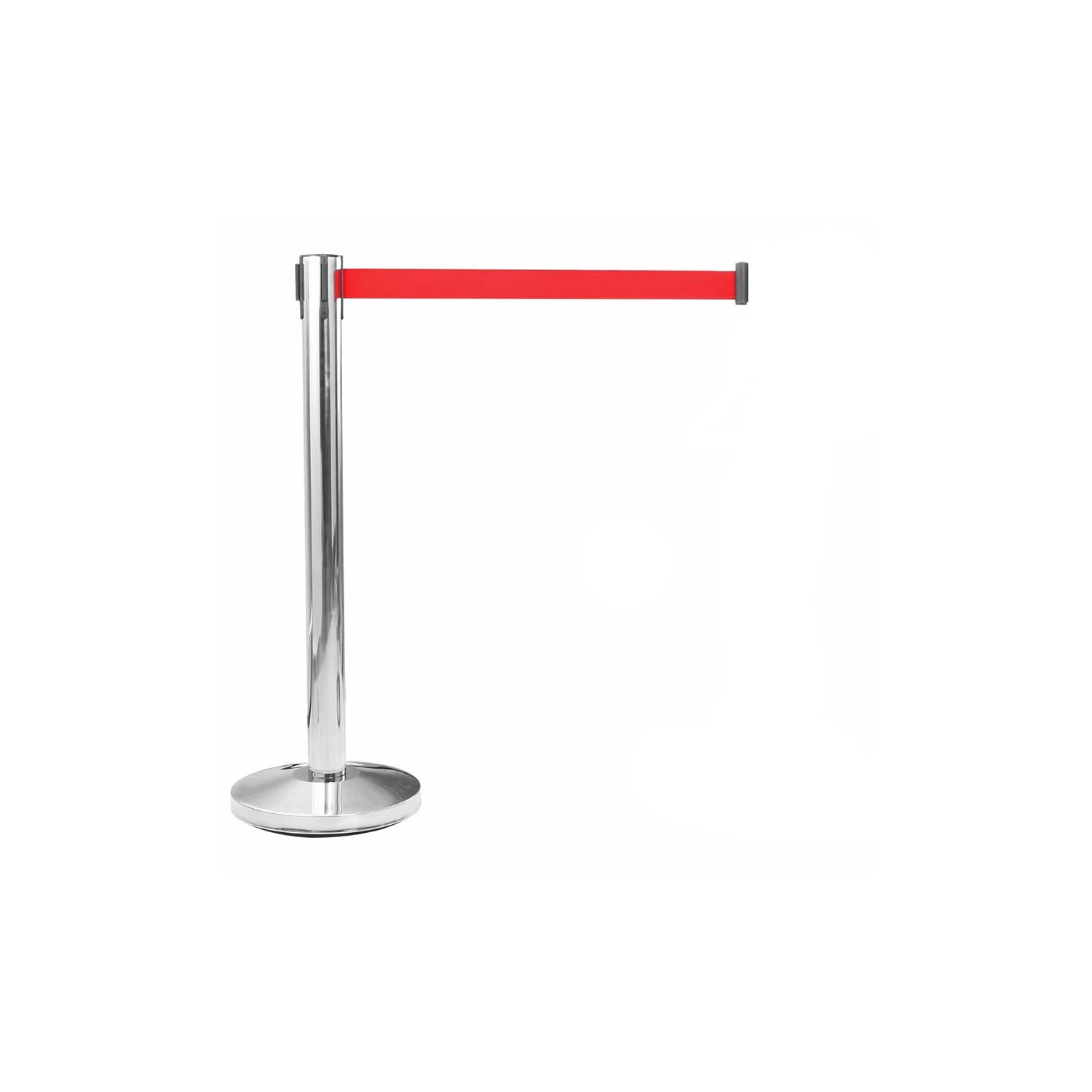 Poste separador inox con cinta roja extensible de 2 m x 5 cm