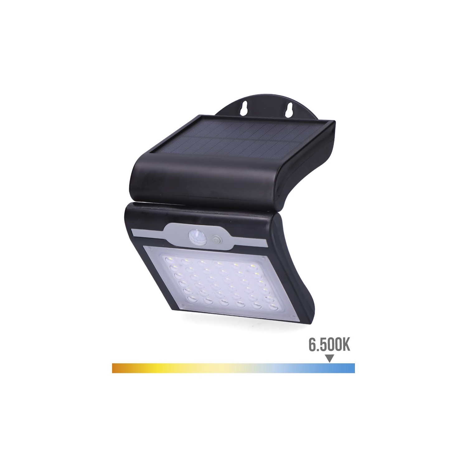 Aplique solar 2w 220lm 6.500k con sensor color negro