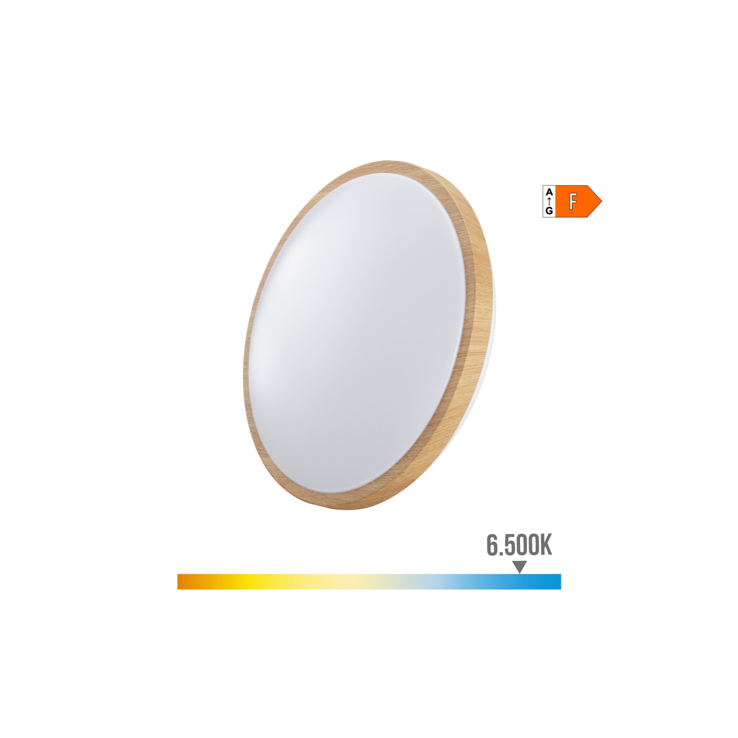 Aplique superficie circular led 18w 1820lm 6500k ø33x5,5cm efecto madera edm