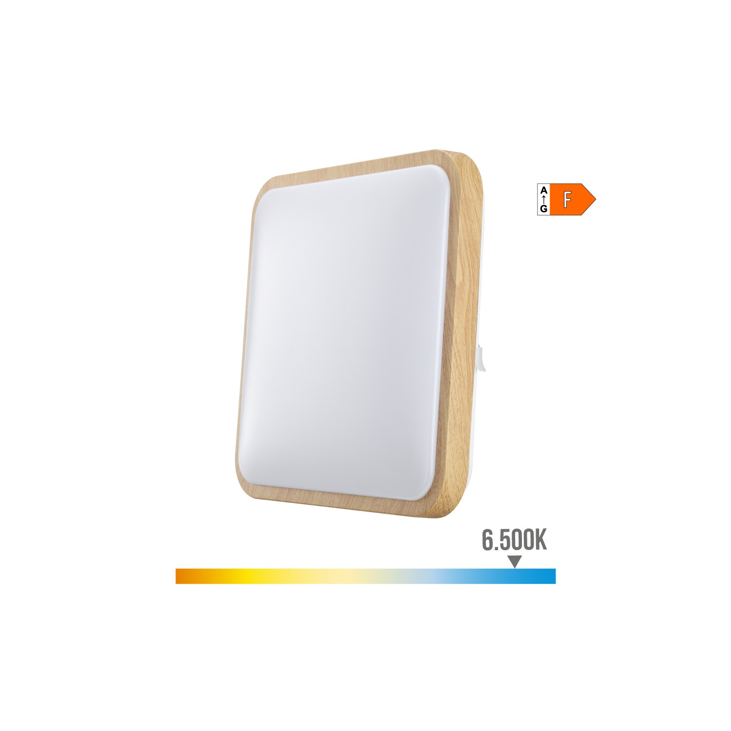 Aplique superficie cuadrado led 18w 1820lm 6500k 33x33x7cm efecto madera edm